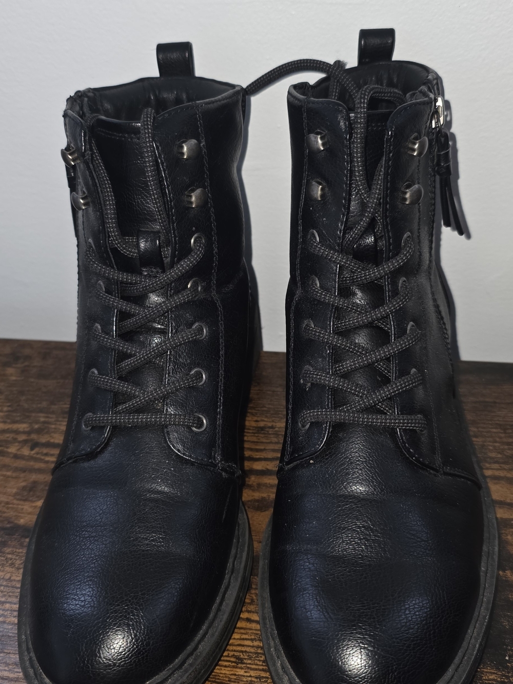 BareTraps Women's Black Lace-Up Zip Combat Boots